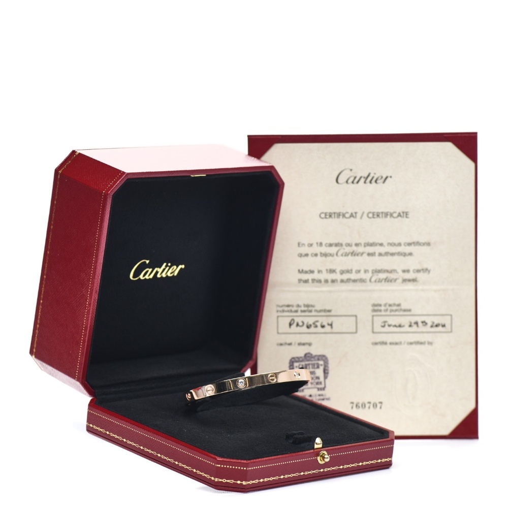 CARTIER  18K Pink Gold 4 Diamond LOVE Bracelet 19